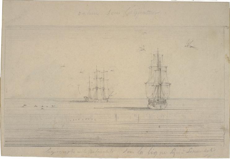 Le Géographe et le Naturaliste, les deux bateaux du Voyage aux Terres Australes en mer, Charles Alexandre Lesueur, 1800-1804