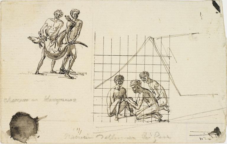 chasseur de kangourous - manière d'allumer du feu, Charles Alexandre Lesueur, 1800-1804