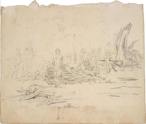 Incinération d'un homme, Nouvelle-Hollande (Australie), Charles Alexandre Lesueur, 1800-1804