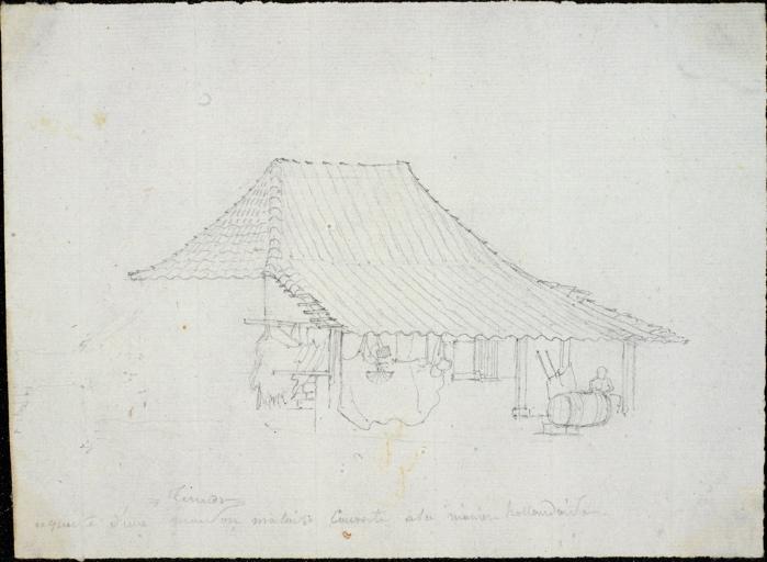 Timor - Esquisse d'une maison malaise couverte à la manière hollandaise, Charles Alexandre Lesueur, 1800-1804
