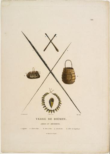 Armes et ornements des habitants de la Terre de Diémen (Tasmnaie), Charles Alexandre Lesueur, 1800-1804