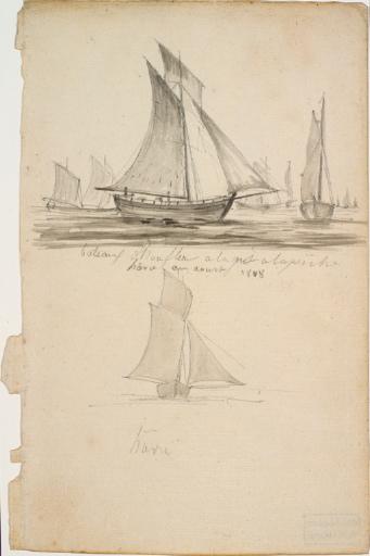 bateaux d'Honfleur allant à la pêche - hâvre en août 1808, Charles Alexandre Lesueur, 1808 /08