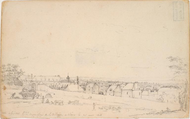 Vüe de l'Hopital pris du pavillon de le Villain au Hâvre. Le 25 aoust 1808_0