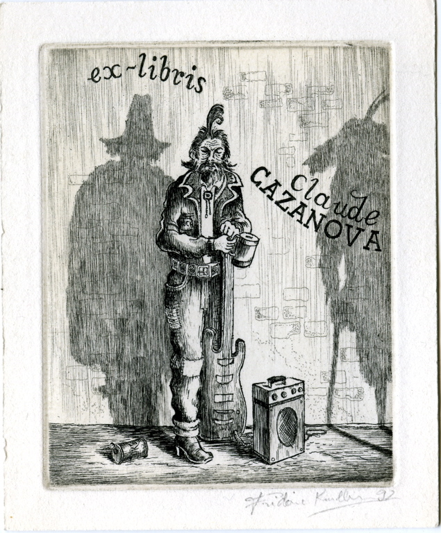 ex-libris Claude CAZANOVA (titre inscrit), Frédéric Kuhlmann, 1992