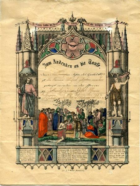 Zum Andenken an die Taufe (titre inscrit), Frédéric Wentzel, 19e siècle