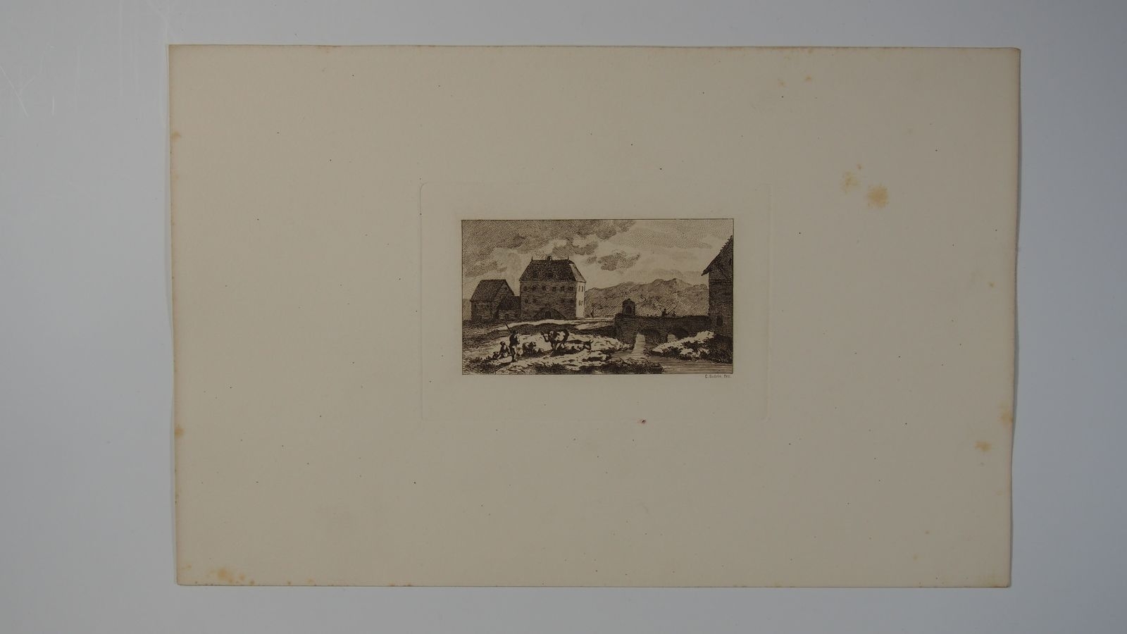 Pont et maisons (titre factice), Christophe Guerin, 19e siècle