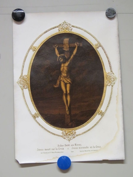 Jésus meurt sur la croix. (titre inscrit, allemand, français, espagnol), Camille Burckardt, 1880-1888