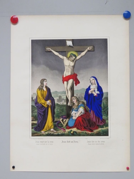 Jésus meurt sur la croix. (titre inscrit, français, allemand, anglais, espagnol, italien), Camille Burckardt, 1880-1888