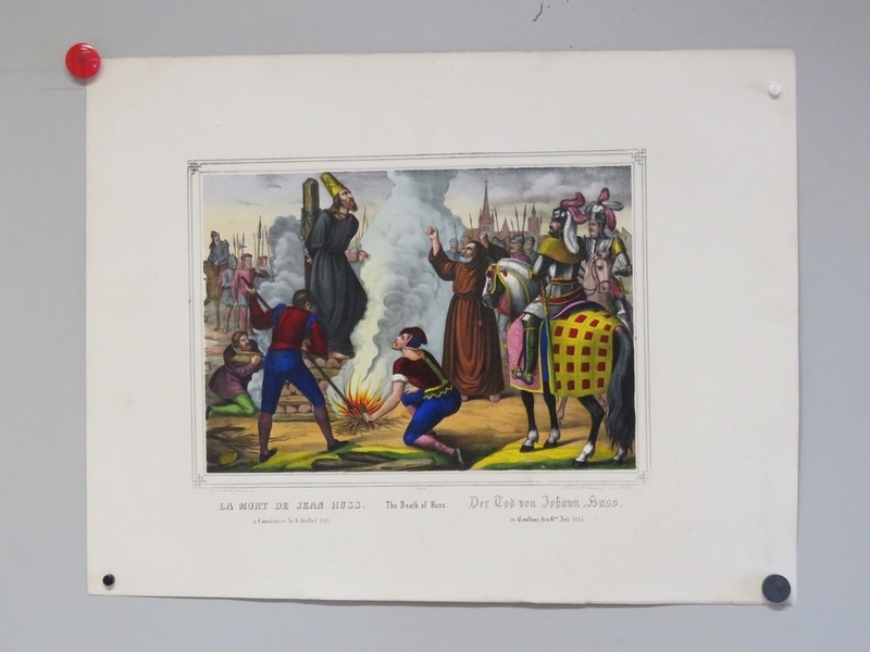 LA MORT DE JEAN HUSS. à Constance, le 6 Juillet 1415. (titre inscrit, français, anglais, allemand), Jean Frédéric Wentzel, 1863-1865