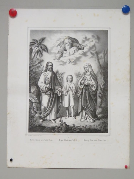 Marie et Joseph avec l'enfant Jésus. (titre inscrit, français, allemand, espagnol), Jean Frédéric Wentzel, 1865-1869