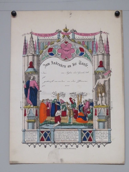 Zum Andenken an die Taufe. (titre inscrit, allemand) Pour commémorer le baptême. (titre traduit), Jean Frédéric Wentzel, 1865-1869
