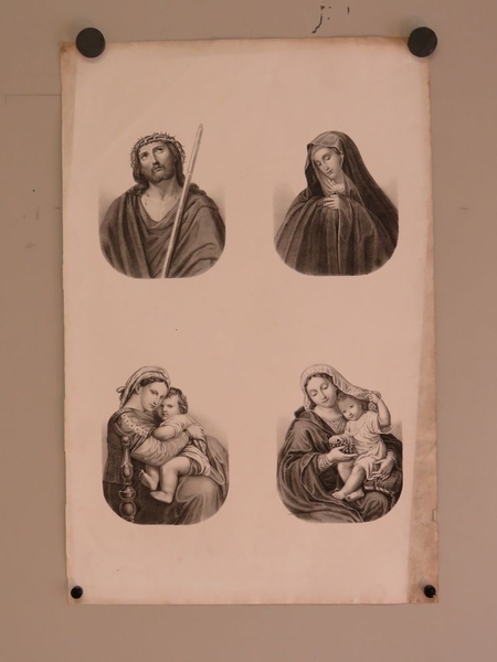 4 images religieuses : Jésus, Marie, La Vierge à la Chaise, La Vierge au raisin. (titre factice)_0