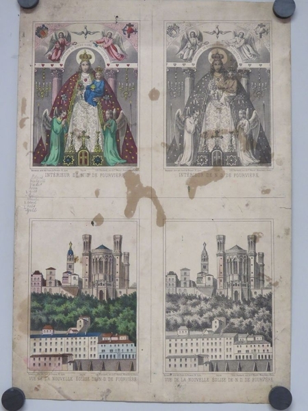 INTERIEUR DE N. D. DE FOURVIERE. / VUE DE LA NOUVELLE EGLISE DE N. D. DE FOURVIERE. (titre inscrit, français), Aîné Bernasconi, 1880-1888