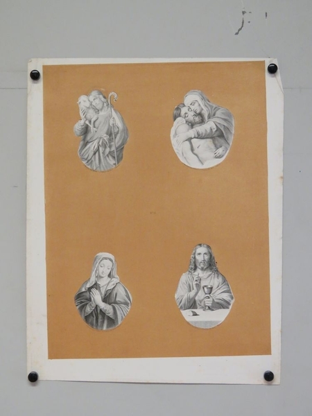 4 images saintes : saint Jean-Baptiste, Mater dolorosa, Vierge Marie, Christ bénissant. (titre factice)_0