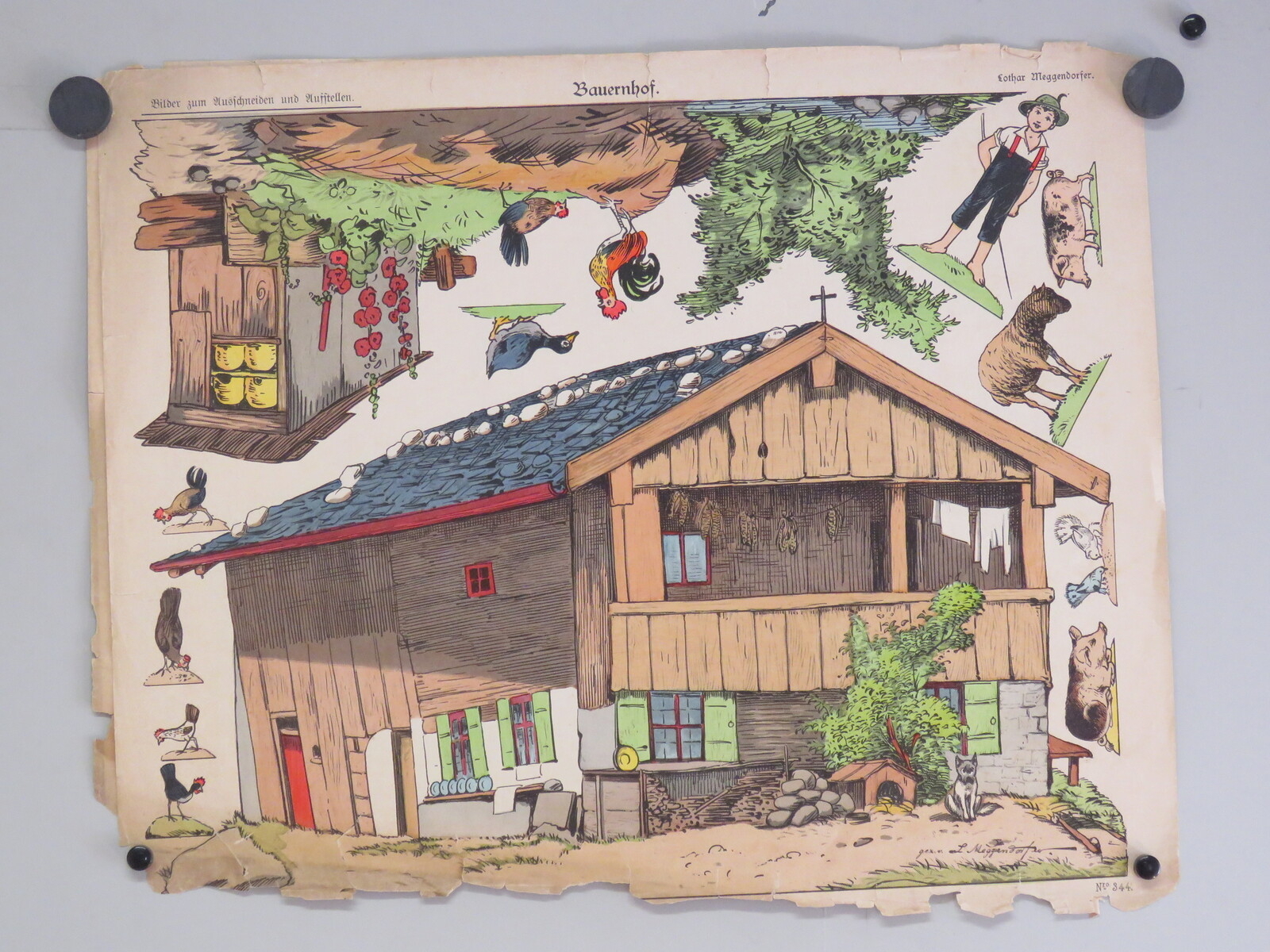 Bauernhof. (titre inscrit, allemand) ; Ferme. (titre traduit), Lothar Meggendorfer, 4e quart 19e siècle, 1ère moitié 20e siècle