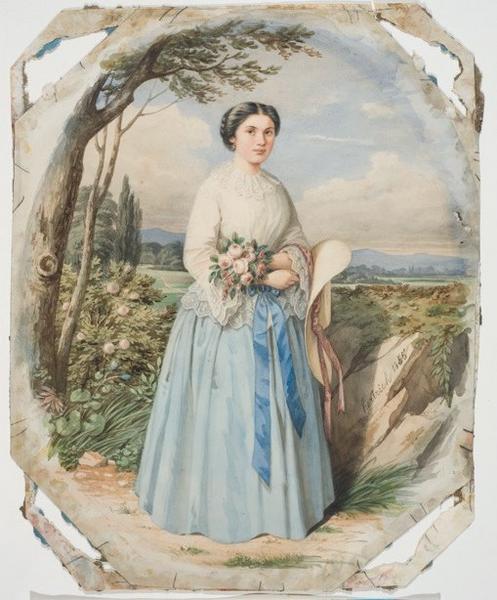 Jeune fille au bouquet de roses, Michel Hertrich, 1855