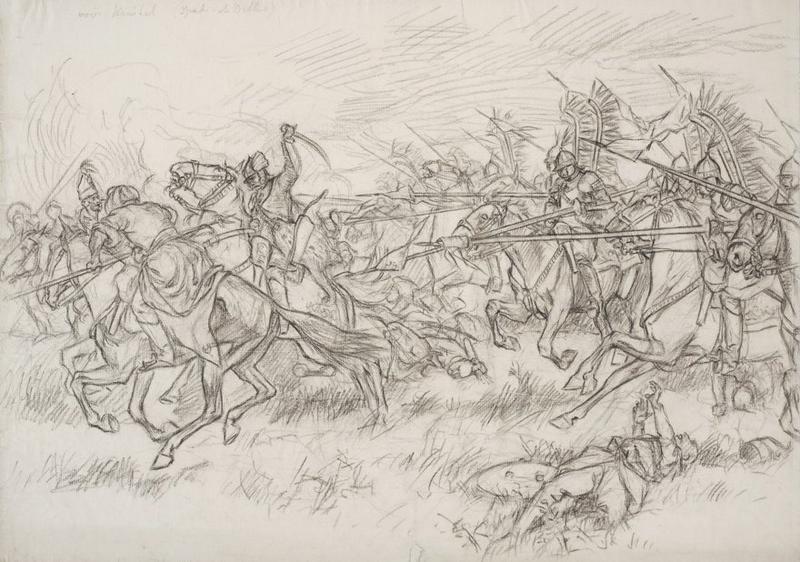 Cavaliers polonais du Roi Jean Sobiesdi sous les murs de Vienne (12.IX.1683) (dessin préparatoire, premier projet)_0