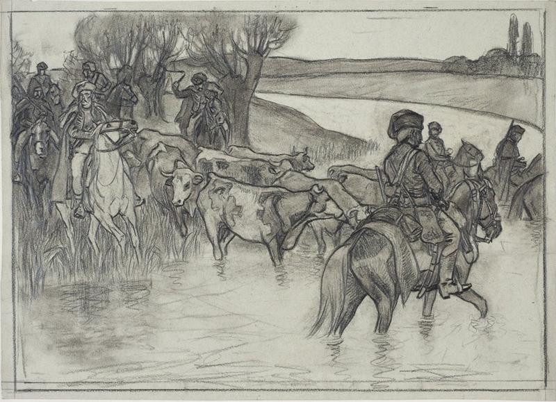 Pandours (Cavalerie autrichienne irrégulière, 1742) (dessin préparatoire), Victor Huen, 1908 (?)