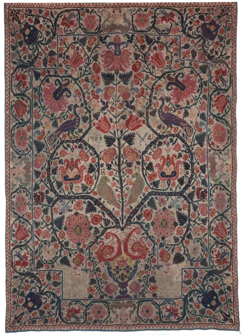 Tapis tricoté à motifs de fleurs provenant de la corporation des bonnetiers de Colmar_1