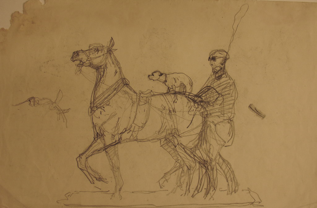 Cheval portant un petit chien / Essai de caricature_0
