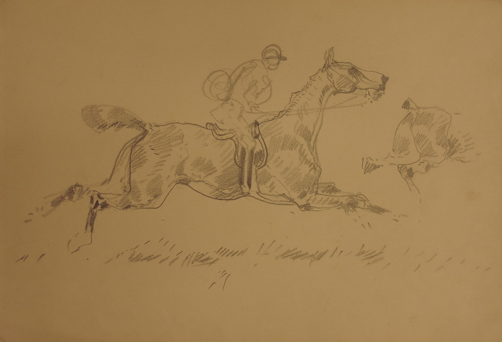 Cheval au galop volant et piqueur_0