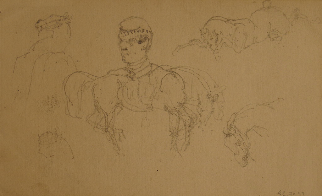 Cheval caracolant / Têtes de jockeys et chevaux_1