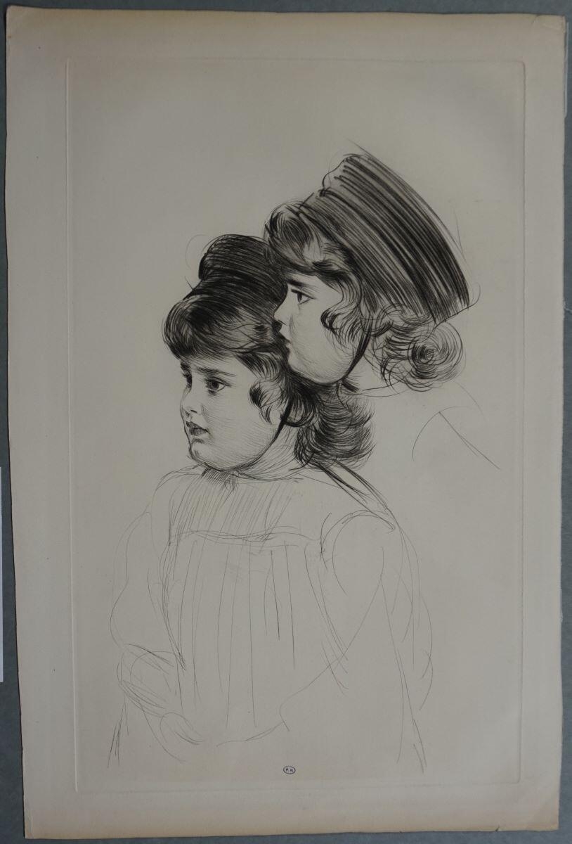 Double portrait d'un enfant coiffé d'un chapeau, Paul César Helleu, 4e quart 19e siècle, 1er quart 20e siècle