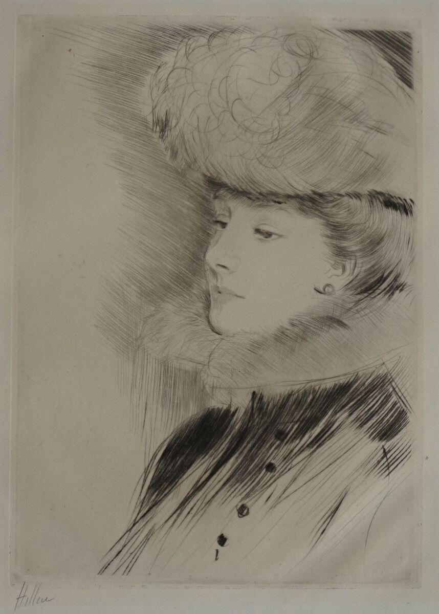 Portrait d'une élégante ; Cécile Sorel (autre titre), Paul César Helleu, 4e quart 19e siècle, 1er quart 20e siècle