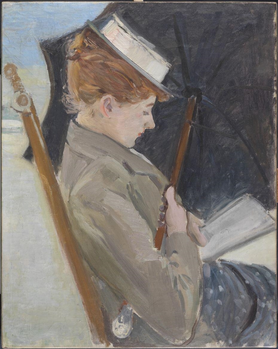 Alice Helleu lisant sur la plage de Deauville_0