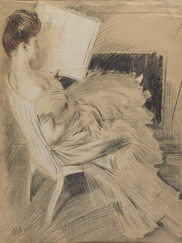 Alice Helleu lisant au coin du feu, Paul César Helleu, 4e quart 19e siècle, 1er quart 20e siècle