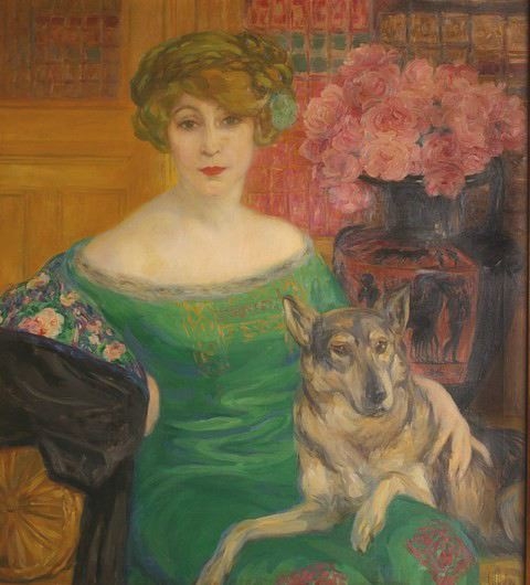 Rosemonde Gérard avec son chien, Clémentine-Hélène Dufau, 1910 achevée en