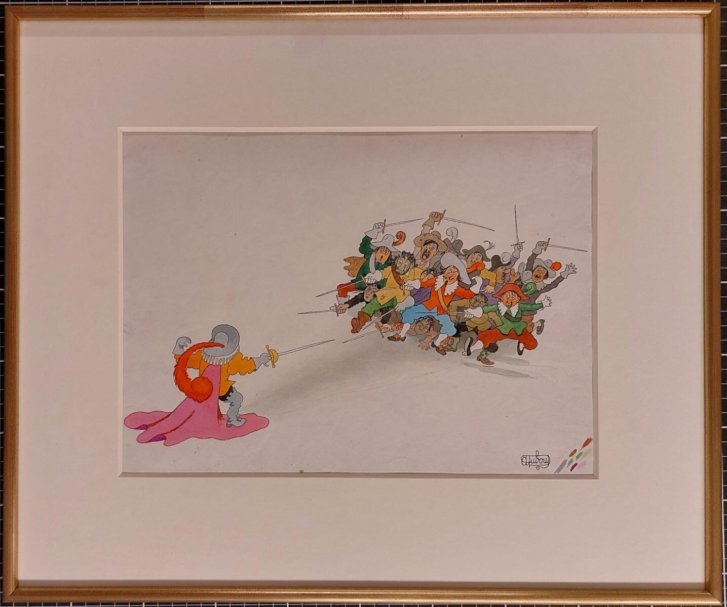 Illustration pour Cyrano de Bergerac : La bataille de la tour de Nesle, Albert Dubout, 1947