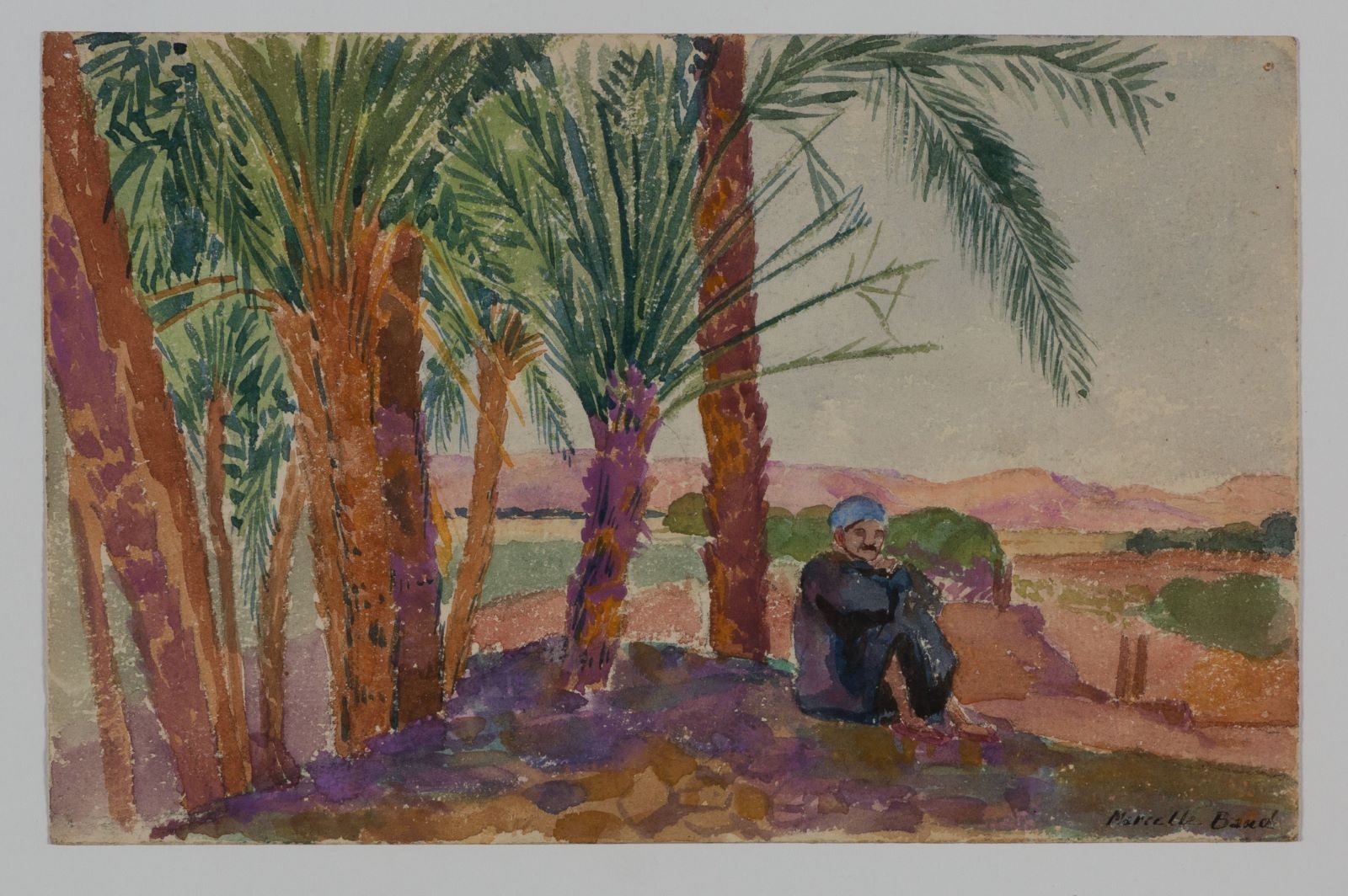 Egyptien assis sous un palmier (titre factice), Marcelle Baud, 20e siècle