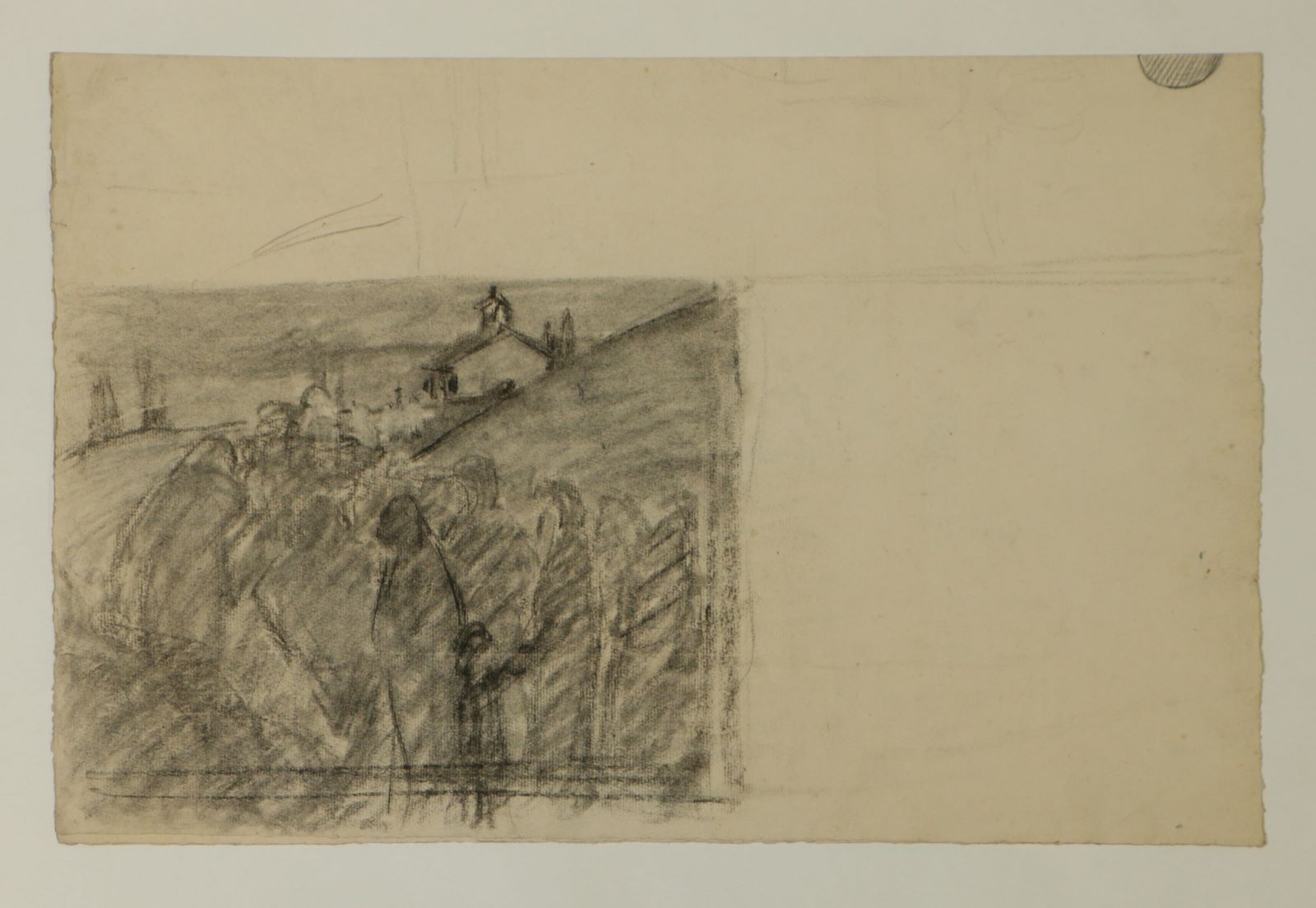 Foule devant une église (titre factice), Marcelle Baud, 20e siècle
