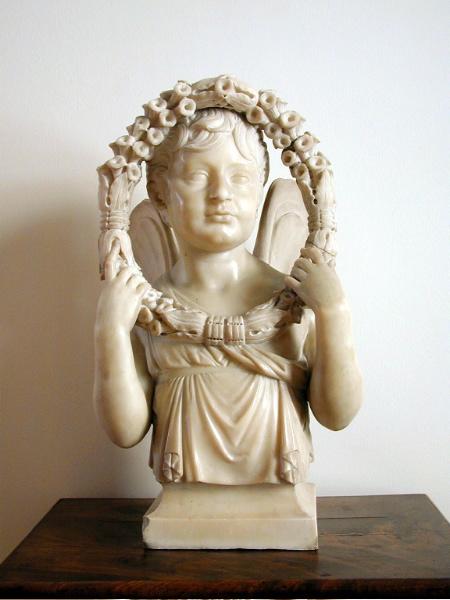 Buste de Fanny Perrin, Comtesse Desaix, enfant (titre récent) ; Fanny Perrin, sous les attributs de Psyché, jouant avec une couronne de fleurs (titre du Salon), Joseph Chinard, 1808