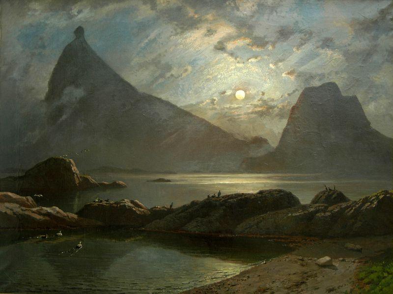 Soleil de minuit sur l'île d'Hestam, Knud Andreassen Baade, 1877