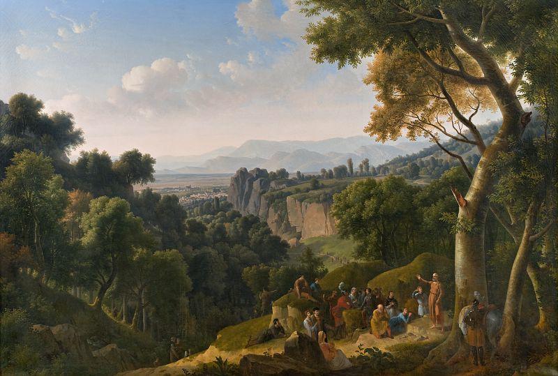 Pierre l'Ermite prêchant la première croisade dans les montagnes de l'Auvergne près de Clermont et Montferrand, Alexandre Hyacinthe Dunouy, 1819