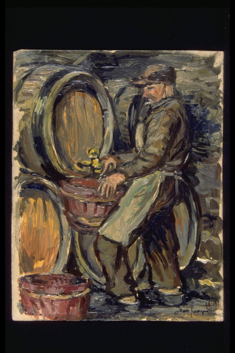 Soutirage dans la sapine à Chambolle chez le Marcel Noellat 1955 (titre inscrit, au verso), Jean François, 1955