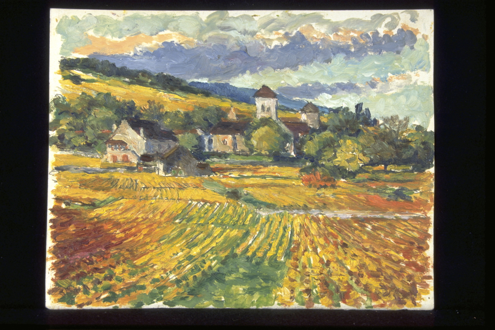 Gevrey Chambertin, Saint Aignan, chapitre, église et vignes d’automne (titre inscrit, au verso)_0