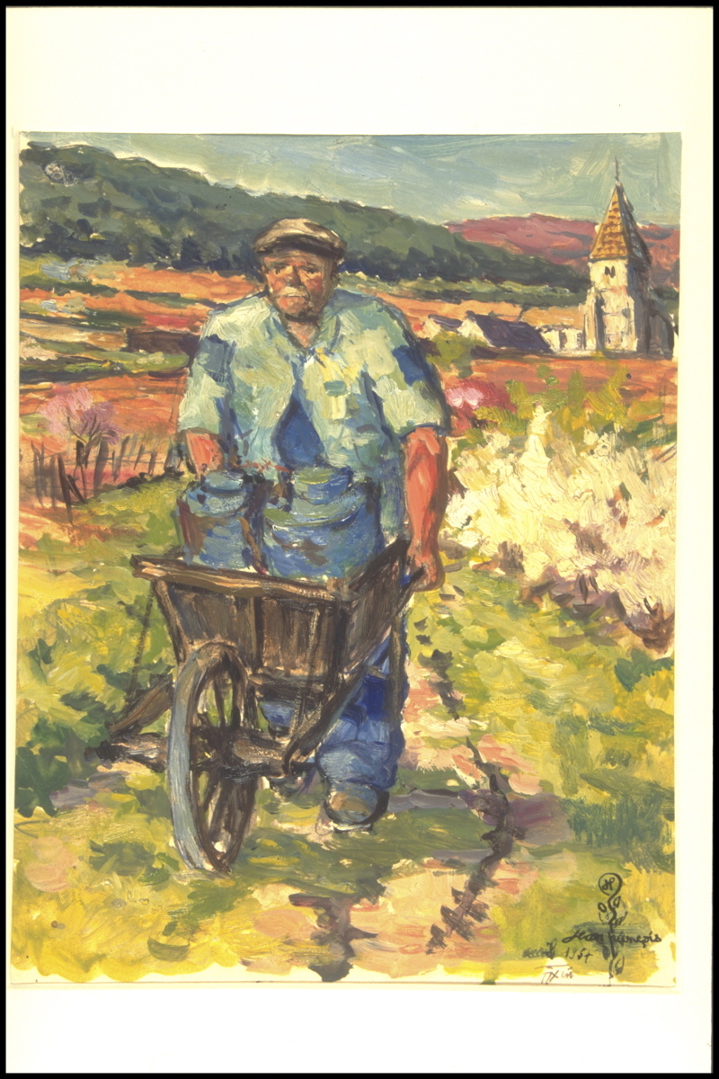 Printemps, Dumont, Fixin, départ pour le sulfatage (titre inscrit, au verso), Jean François, 1957