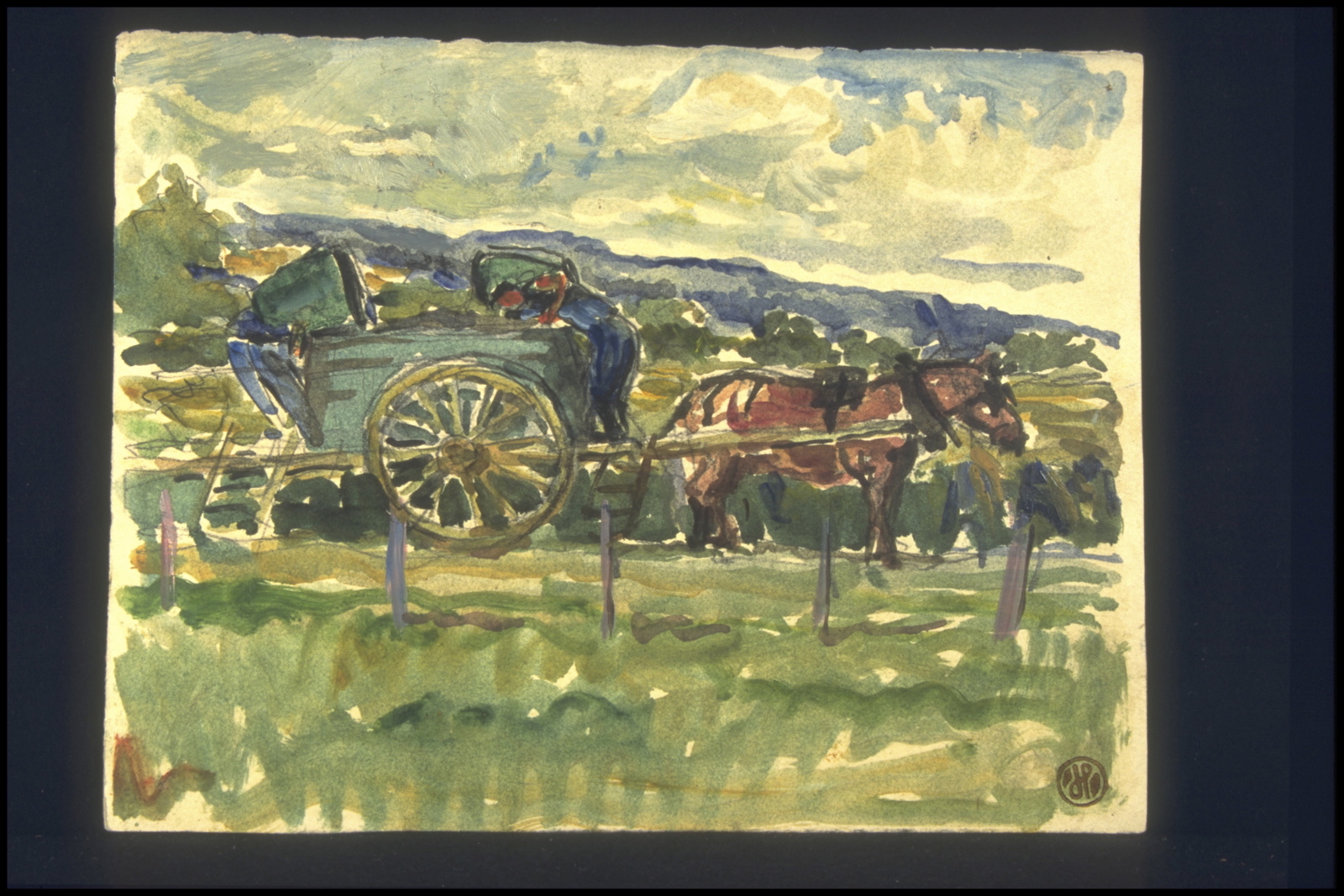 Automne vendanges, chargement des ballonges dans les rosés de Marsannay (titre inscrit, au verso), Jean François, 1955