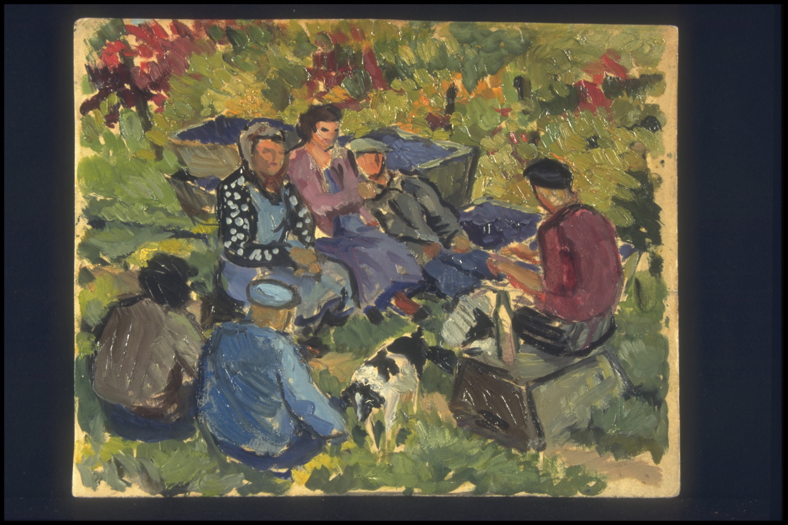 Automne vendanges, sur le pouce à 10 heures (titre inscrit, au verso), Jean François, 1955