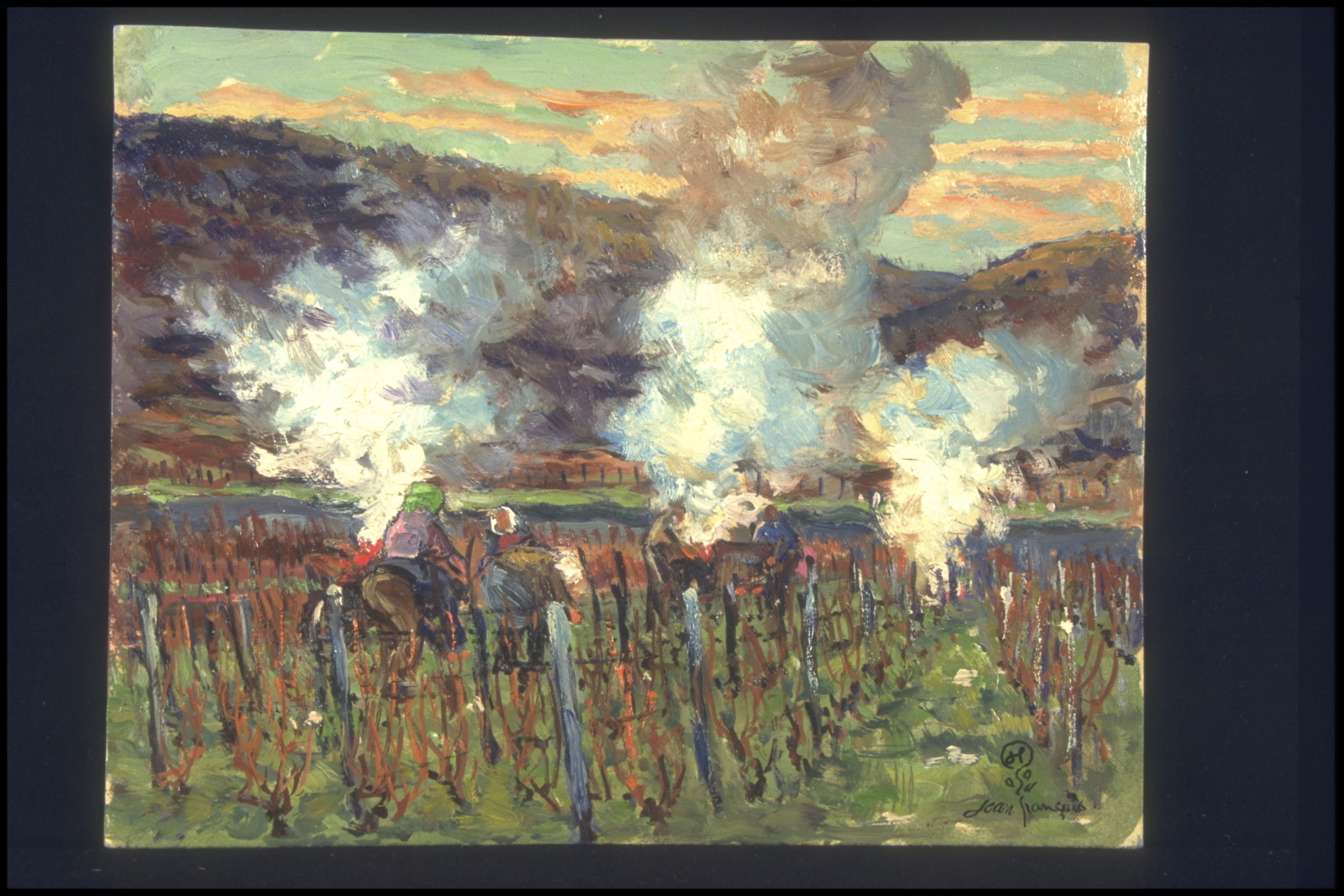 Automne travaux, feu de vigne au soleil couchant (titre inscrit, au verso)_0