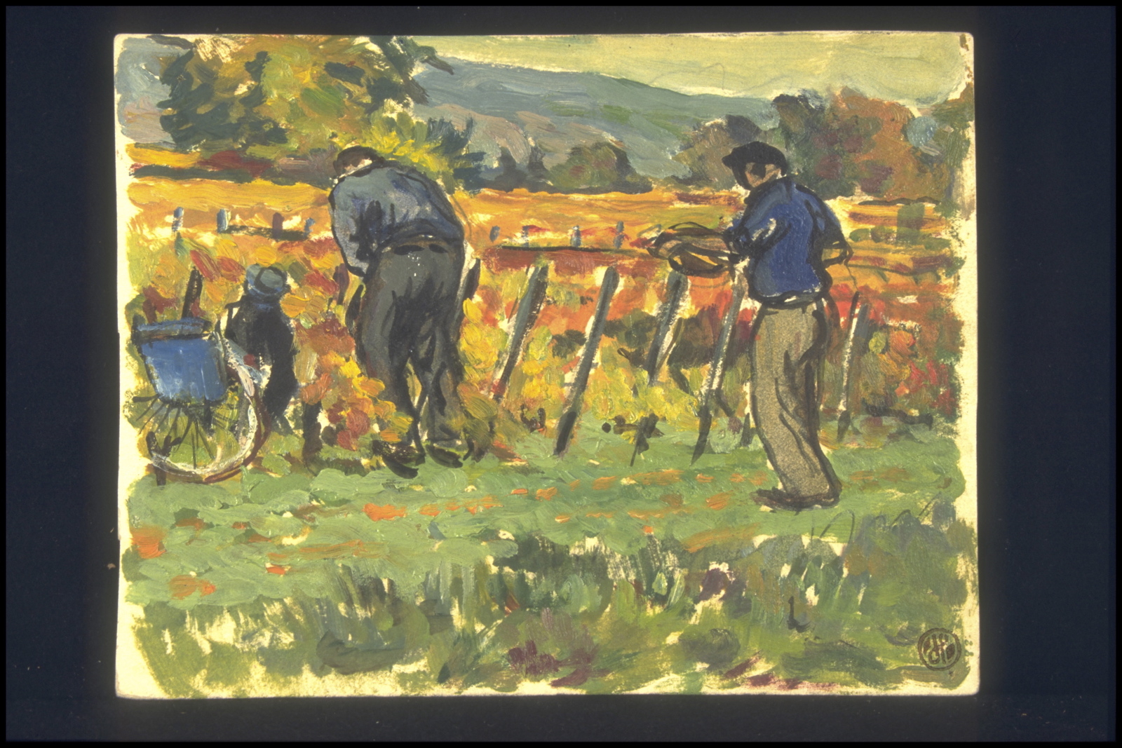 Automne travaux, Remplacement des fils (titre inscrit, au verso), Jean François, 1954