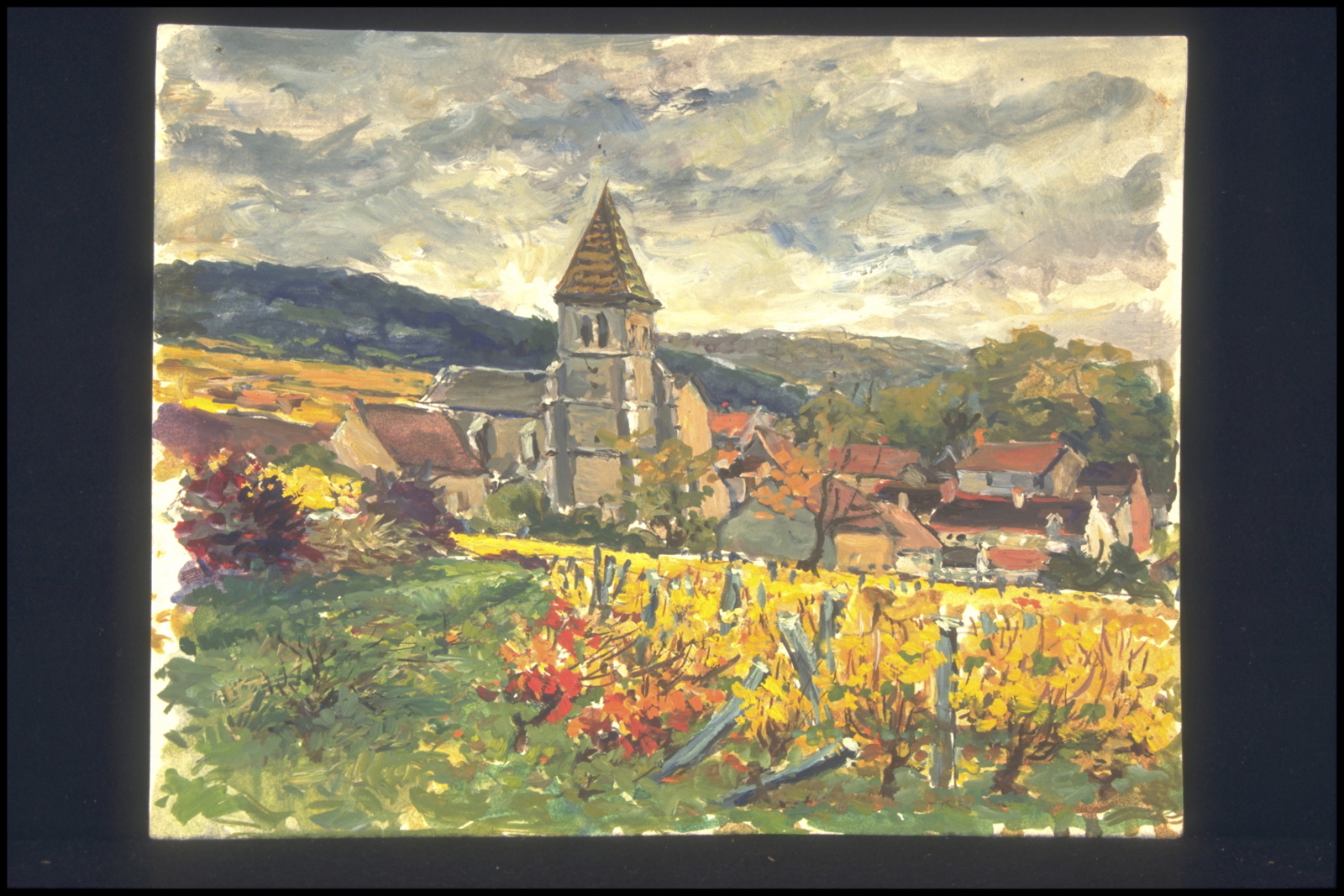 Fixin, la matinée d’automne, vignes jaunes (titre inscrit, au verso), Jean François, 1956 ?