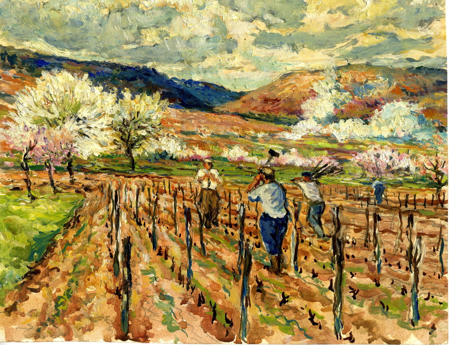 Remplacement des piquets, travaux de printemps à Marsannay la Côte (titre inscrit, au verso), Jean François