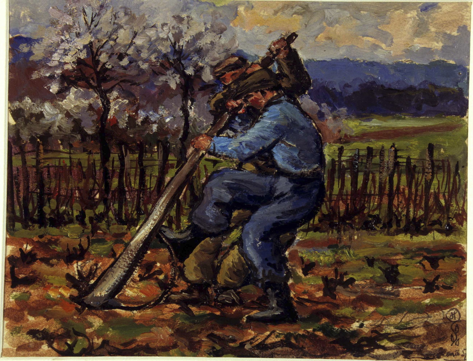 Printemps, arrachage de vieilles vignes (titre inscrit, au verso), Jean François, 1957