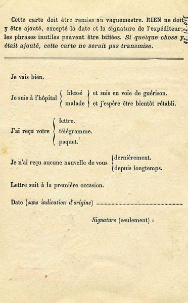 CORRESPONDANCE / DES ARMEES DE LA REPUBLIQUE / Carte en franchise (titre inscrit)_1