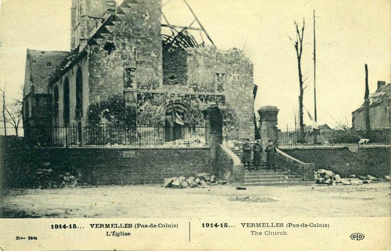 1914-15... VERMELLES (Pas-de-Calais) / L'Eglise / 1914-15.... VERMELLES (Pas-de-Calais) / The church (titre inscrit, anglais)_0