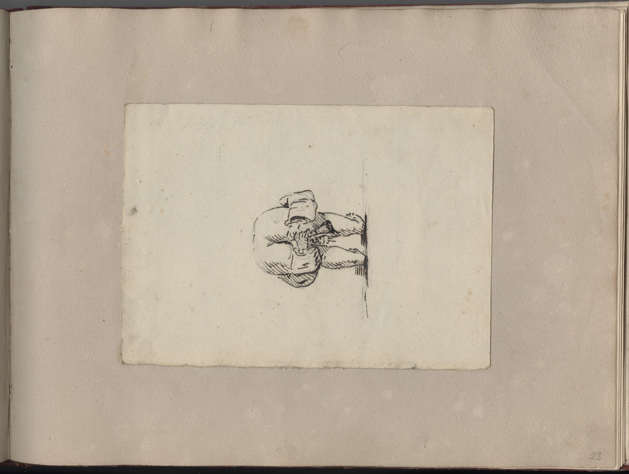 Scène burlesque : un homme à moitié nu, penché en avant et approchant une flûte de son postérieur # serpent et rat, Dominique Vivant Denon, 19e siècle